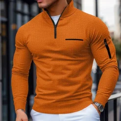 New OUKU Men's Waffle Polo Shirt Pullover Sports & Outdoor Daily Wear Quarter Zip Long Sleeve Fashion Comfortable Color Block Pocket Zip Up Spring & Fall Cross-Seasons Regular Fit Black White Navy Blue