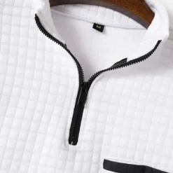 New OUKU Men's Waffle Polo Shirt Pullover Sports & Outdoor Daily Wear Quarter Zip Long Sleeve Fashion Comfortable Color Block Pocket Zip Up Spring & Fall Cross-Seasons Regular Fit Black White Navy Blue