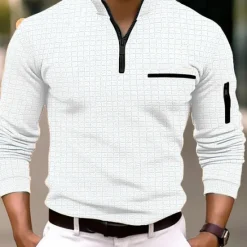 Best OUKU Men's Waffle Polo Shirt Pullover Sports & Outdoor Daily Wear Quarter Zip Long Sleeve Fashion Comfortable Color Block Pocket Zip Up Spring & Fall Regular Fit Black White Blue Orange Waffle Polo Shirt