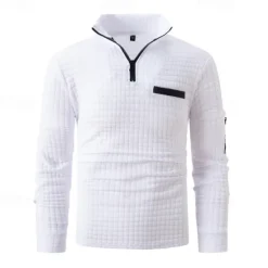Clearance OUKU Men's Waffle Polo Shirt Quarter Zip Polo Daily Holiday Quarter Zip Long Sleeve Fashion Modern Plain Pocket Spring & Fall Regular Fit Black White Navy Blue Orange Light Grey Dark Gray Waffle Polo