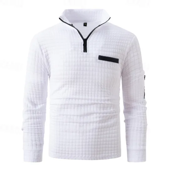 Clearance OUKU Men's Waffle Polo Shirt Quarter Zip Polo Daily Holiday Quarter Zip Long Sleeve Fashion Modern Plain Pocket Spring & Fall Regular Fit Black White Navy Blue Orange Light Grey Dark Gray Waffle Polo
