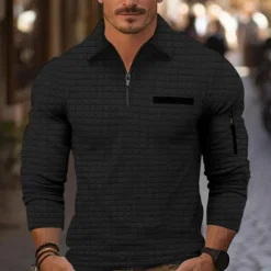 Best OUKU Men's Waffle Polo Shirt Quarter Zip Polo Daily Holiday Quarter Zip Long Sleeve Fashion Modern Plain Spring & Fall Regular Fit Black White Navy Blue Orange Dark Gray Gray Waffle Polo Shirt