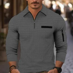 Best OUKU Men's Waffle Polo Shirt Quarter Zip Polo Daily Holiday Quarter Zip Long Sleeve Fashion Modern Plain Spring & Fall Regular Fit Black White Navy Blue Orange Dark Gray Gray Waffle Polo Shirt