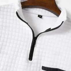 Best OUKU Men's Waffle Polo Shirt Quarter Zip Polo Daily Holiday Quarter Zip Long Sleeve Fashion Modern Plain Spring & Fall Regular Fit Black White Navy Blue Orange Dark Gray Gray Waffle Polo Shirt