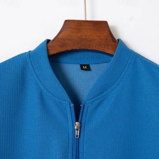 New OUKU Men's Waffle Polo Shirt Quarter Zip Polo Daily Holiday Quarter Zip Short Sleeve Fashion Basic Plain Spring & Summer Regular Fit Black White Blue Khaki Gray Waffle Polo Shirt
