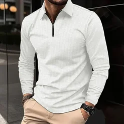 Best OUKU Men's Waffle Polo Shirt Quarter Zip Polo Daily Holiday Turndown Long Sleeve Fashion Modern Plain Texture Spring & Fall Regular Fit Black White Blue Brown Green Khaki Waffle Polo Shirt