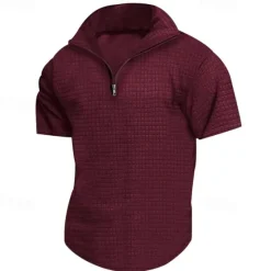 Best OUKU Men's Waffle Polo Shirt Quarter Zip Polo Daily Holiday Quarter Zip Short Sleeve Fashion Basic Plain Spring & Summer Regular Fit Black White Burgundy Khaki Light Grey Army Green Waffle Polo Shirt