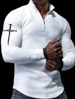 Best OUKU Men's Waffle Polo Shirts Golf Polos Shirts Long Sleeve Polo Shirts Turndown Zip Vintage Casual Daily 3D Print Fall & Winter Black White Orange