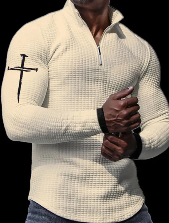 Best OUKU Men's Waffle Polo Shirts Golf Polos Shirts Long Sleeve Polo Shirts Turndown Zip Vintage Casual Daily 3D Print Fall & Winter Black White Orange