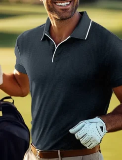 Outlet OUKU Men's Waffle Polo Shirts Golf Shirt Casual Sports Lapel Short Sleeve Fashion Basic Plain Buttons Summer Regular Fit Light Green Pink Navy Blue Royal Blue Waffle Polo Shirts