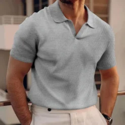 Outlet OUKU Men's Waffle Polo Shirts Golf Shirt Casual Sports Lapel Short Sleeve Basic Modern Plain Classic Spring & Summer Regular Fit Black White Blue Khaki Gray Waffle Polo Shirts