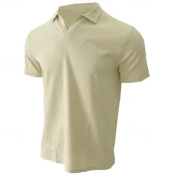 Outlet OUKU Men's Waffle Polo Shirts Golf Shirt Casual Sports Lapel Short Sleeve Basic Modern Plain Classic Spring & Summer Regular Fit Black White Blue Khaki Gray Waffle Polo Shirts