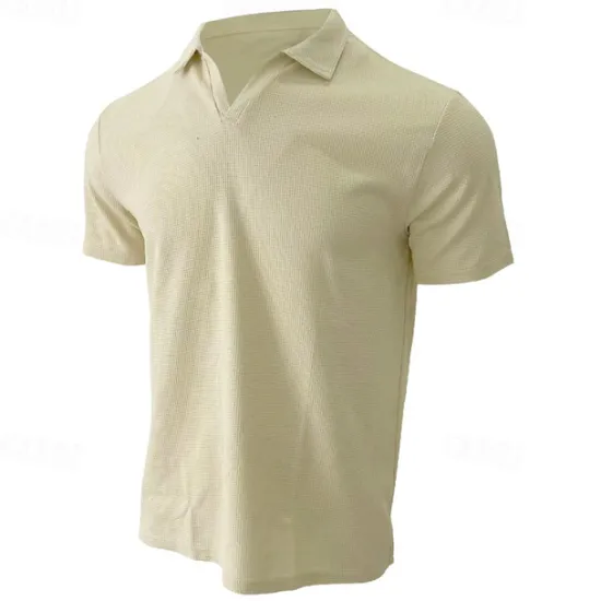 Outlet OUKU Men's Waffle Polo Shirts Golf Shirt Casual Sports Lapel Short Sleeve Basic Modern Plain Classic Spring & Summer Regular Fit Black White Blue Khaki Gray Waffle Polo Shirts