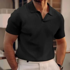 Outlet OUKU Men's Waffle Polo Shirts Golf Shirt Casual Sports Lapel Short Sleeve Basic Modern Plain Classic Spring & Summer Regular Fit Black White Blue Khaki Gray Waffle Polo Shirts