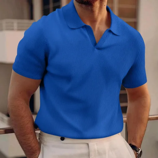 Outlet OUKU Men's Waffle Polo Shirts Golf Shirt Casual Sports Lapel Short Sleeve Basic Modern Plain Classic Spring & Summer Regular Fit Black White Blue Khaki Gray Waffle Polo Shirts