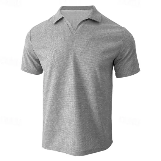 Outlet OUKU Men's Waffle Polo Shirts Golf Shirt Casual Sports Lapel Short Sleeve Basic Modern Plain Classic Spring & Summer Regular Fit Black White Blue Khaki Gray Waffle Polo Shirts