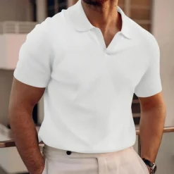 Outlet OUKU Men's Waffle Polo Shirts Golf Shirt Casual Sports Lapel Short Sleeve Basic Modern Plain Classic Spring & Summer Regular Fit Black White Blue Khaki Gray Waffle Polo Shirts