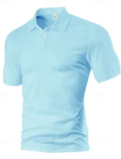 New OUKU Men's Waffle Polo Shirts Golf Shirt Work Casual Lapel Short Sleeve Basic Modern Plain Buttons Summer Spring Regular Fit Wine Black White Navy Blue Khaki Gray Waffle Polo Shirts