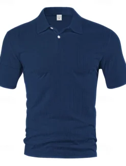 New OUKU Men's Waffle Polo Shirts Golf Shirt Work Casual Lapel Short Sleeve Basic Modern Plain Buttons Summer Spring Regular Fit Wine Black White Navy Blue Khaki Gray Waffle Polo Shirts