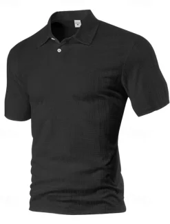 New OUKU Men's Waffle Polo Shirts Golf Shirt Work Casual Lapel Short Sleeve Basic Modern Plain Buttons Summer Spring Regular Fit Wine Black White Navy Blue Khaki Gray Waffle Polo Shirts