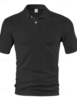 New OUKU Men's Waffle Polo Shirts Golf Shirt Work Casual Lapel Short Sleeve Basic Modern Plain Buttons Summer Spring Regular Fit Wine Black White Navy Blue Khaki Gray Waffle Polo Shirts