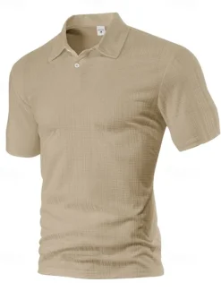 New OUKU Men's Waffle Polo Shirts Golf Shirt Work Casual Lapel Short Sleeve Basic Modern Plain Buttons Summer Spring Regular Fit Wine Black White Navy Blue Khaki Gray Waffle Polo Shirts