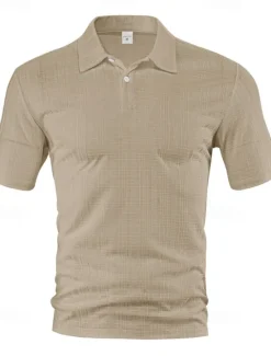 New OUKU Men's Waffle Polo Shirts Golf Shirt Work Casual Lapel Short Sleeve Basic Modern Plain Buttons Summer Spring Regular Fit Wine Black White Navy Blue Khaki Gray Waffle Polo Shirts