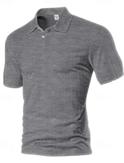New OUKU Men's Waffle Polo Shirts Golf Shirt Work Casual Lapel Short Sleeve Basic Modern Plain Buttons Summer Spring Regular Fit Wine Black White Navy Blue Khaki Gray Waffle Polo Shirts