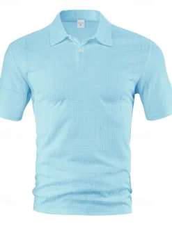 New OUKU Men's Waffle Polo Shirts Golf Shirt Work Casual Lapel Short Sleeve Basic Modern Plain Buttons Summer Spring Regular Fit Wine Black White Navy Blue Khaki Gray Waffle Polo Shirts