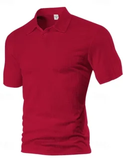 New OUKU Men's Waffle Polo Shirts Golf Shirt Work Casual Lapel Short Sleeve Basic Modern Plain Buttons Summer Spring Regular Fit Wine Black White Navy Blue Khaki Gray Waffle Polo Shirts