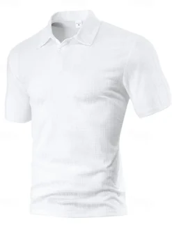 New OUKU Men's Waffle Polo Shirts Golf Shirt Work Casual Lapel Short Sleeve Basic Modern Plain Buttons Summer Spring Regular Fit Wine Black White Navy Blue Khaki Gray Waffle Polo Shirts