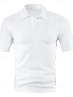New OUKU Men's Waffle Polo Shirts Golf Shirt Work Casual Lapel Short Sleeve Basic Modern Plain Buttons Summer Spring Regular Fit Wine Black White Navy Blue Khaki Gray Waffle Polo Shirts