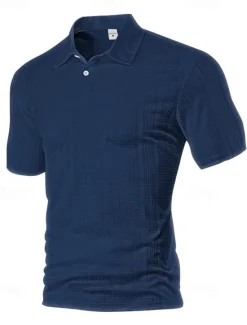 New OUKU Men's Waffle Polo Shirts Golf Shirt Work Casual Lapel Short Sleeve Basic Modern Plain Buttons Summer Spring Regular Fit Wine Black White Navy Blue Khaki Gray Waffle Polo Shirts
