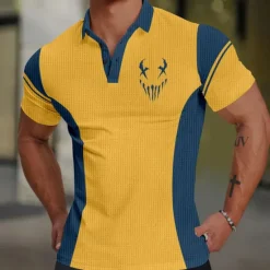 Discount OUKU Men's Waffle Polo Shirts Golf Shirt Short Sleeve Polo Shirts Collared Shirts Casual Vacation Wear Party Outfits Buttons 3D Print Spring & Summer Yellow