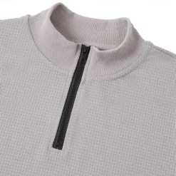 Clearance OUKU Men's Waffle Polo Shirts Home Standing Collar Quarter Zip Long Sleeve Basic Solid Color Knitted Spring & Fall Standard Fit Light Blue Black White Gray Waffle Polo Shirts