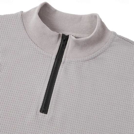 Clearance OUKU Men's Waffle Polo Shirts Home Standing Collar Quarter Zip Long Sleeve Basic Solid Color Knitted Spring & Fall Standard Fit Light Blue Black White Gray Waffle Polo Shirts