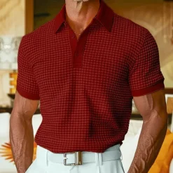 OUKU Men's Waffle Polo Shirts Polo Shirts Casual Holiday Lapel Ribbed Polo Collar Short Sleeve Fashion Basic Plain Buttons Soft Summer Spring Regular Fit White Yellow Burgundy Mint Green Green khaki