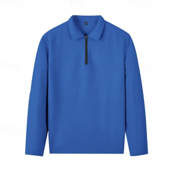 New OUKU Men's Waffle Polo Shirts Quarter Zip Polo Daily Holiday Quarter Zip Long Sleeve Fashion Modern Plain 2 Piece Spring & Fall Regular Fit Black White Blue Khaki Light Grey Waffle Polo Shirts