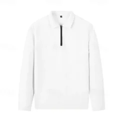 New OUKU Men's Waffle Polo Shirts Quarter Zip Polo Daily Holiday Quarter Zip Long Sleeve Fashion Modern Plain 2 Piece Spring & Fall Regular Fit Black White Blue Khaki Light Grey Waffle Polo Shirts
