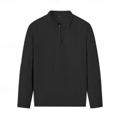 New OUKU Men's Waffle Polo Shirts Quarter Zip Polo Daily Holiday Quarter Zip Long Sleeve Fashion Modern Plain 2 Piece Spring & Fall Regular Fit Black White Blue Khaki Light Grey Waffle Polo Shirts