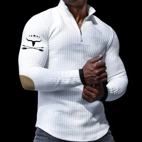 Discount OUKU Men's Waffle Polo Shirts Zip Polo Golf Polos Shirts Long Sleeve Polo Shirts Zip Vintage Casual Daily 3D Print Fall & Winter Black White Khaki