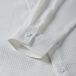 Online OUKU Men's Waffle Shirt Summer Shirt Casual Shirt Waffle Knit Shirt White Light Green Pink Dark Gray Apricot Long Sleeve Textured Fashion National Flag Turndown Vacation Holiday Clothing Apparel Cotton