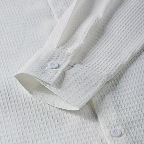Online OUKU Men's Waffle Shirt Summer Shirt Casual Shirt Waffle Knit Shirt White Light Green Pink Dark Gray Apricot Long Sleeve Textured Fashion National Flag Turndown Vacation Holiday Clothing Apparel Cotton