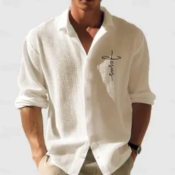 Best OUKU Men's Waffle Shirt Summer Shirt Casual Shirt Waffle Knit Shirt White Light Green Pink Dark Gray Apricot Long Sleeve Textured Fashion Turndown Vacation Holiday Clothing Apparel Cotton Fashion Work