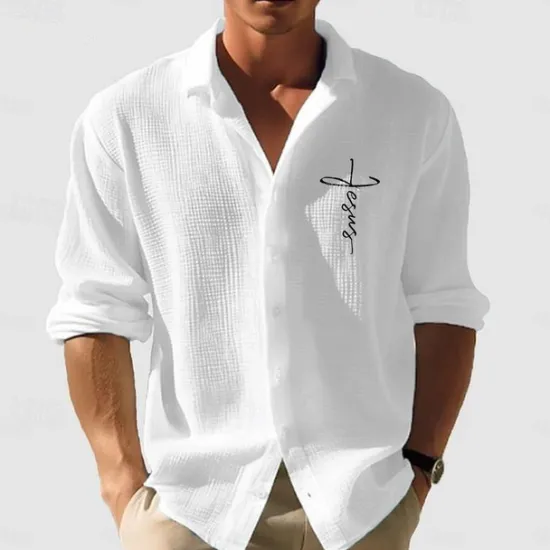 Best OUKU Men's Waffle Shirt Summer Shirt Casual Shirt Waffle Knit Shirt White Light Green Pink Dark Gray Apricot Long Sleeve Textured Fashion Turndown Vacation Holiday Clothing Apparel Cotton Fashion Work