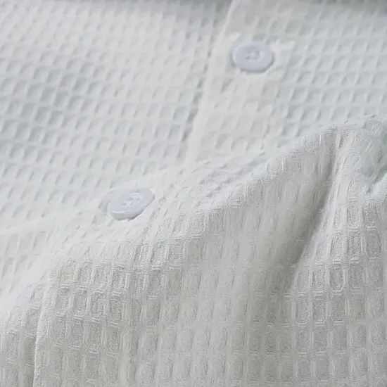 Best OUKU Men's Waffle Shirt Summer Shirt Casual Shirt Waffle Knit Shirt White Light Green Pink Dark Gray Apricot Long Sleeve Textured Fashion Turndown Vacation Holiday Clothing Apparel Cotton Fashion Work