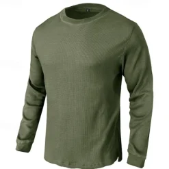 Hot OUKU Men's Waffle Shirt T Shirt Tee Top Long Sleeve Shirt Long Sleeve Crew Neck Spring & Fall Plain Fashion Designer Basic Vacation Street Going out Dark Grey Black White Top Tee for Men
