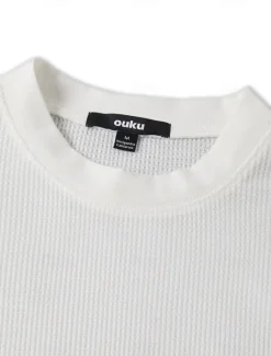 Online OUKU Men's Waffle Shirt T Shirt Tee Top Long Sleeve Shirt Long Sleeve Crew Neck Spring & Fall Plain Fashion Designer Basic Vacation Street Going out Black White Wine Top Tee for Men