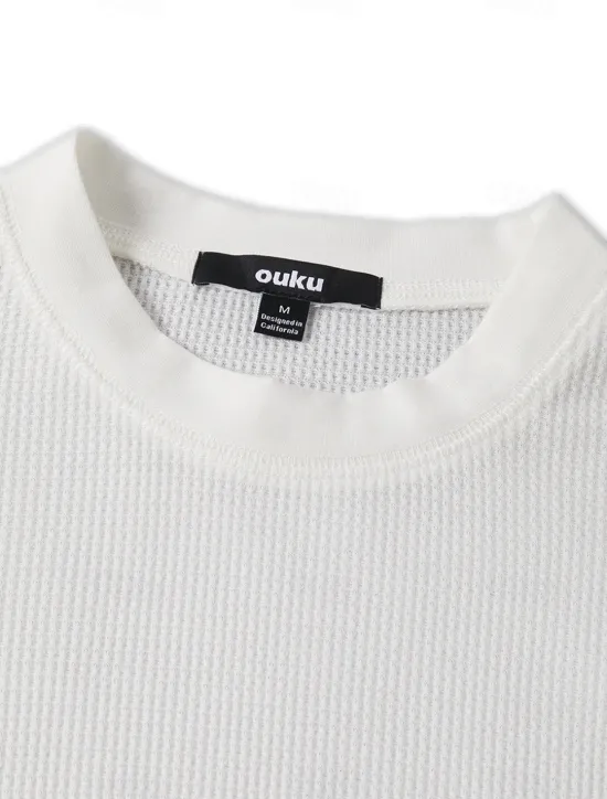 Online OUKU Men's Waffle Shirt T Shirt Tee Top Long Sleeve Shirt Long Sleeve Crew Neck Spring & Fall Plain Fashion Designer Basic Vacation Street Going out Black White Wine Top Tee for Men