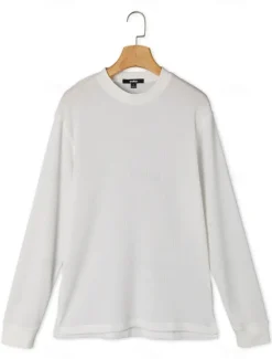 Online OUKU Men's Waffle Shirt T Shirt Tee Top Long Sleeve Shirt Long Sleeve Crew Neck Spring & Fall Plain Fashion Designer Basic Vacation Street Going out Black White Wine Top Tee for Men
